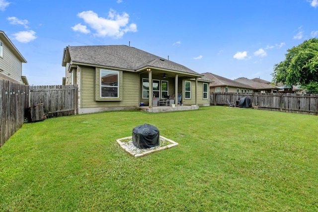 137 Paul Azinger Dr, Round Rock, TX 78664 - rear view of house featuring a fenced backyard, a patio, and a ceiling fan