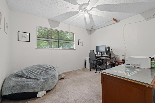1303 Creekview Dr, Round Rock, TX 78681 - office area with light colored carpet, a textured ceiling, and ceiling fan
