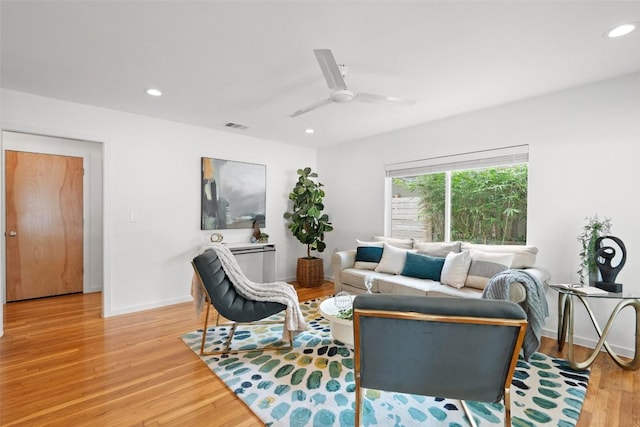 5507 Duval St Unit A, Austin, TX 78751 - living area with recessed lighting, light wood-style flooring, and ceiling fan