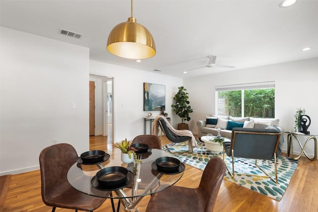 5507 Duval St Unit A, Austin, TX 78751 - dining room featuring wood finished floors, recessed lighting, and a ceiling fan