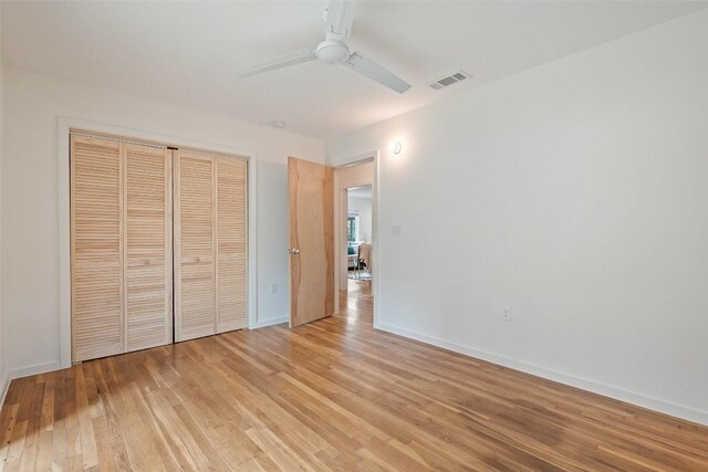 5507 Duval St Unit A, Austin, TX 78751 - unfurnished bedroom with light wood-type flooring, a closet, and ceiling fan