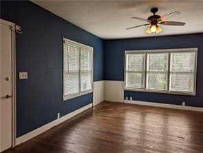 308 Taylor Rd, Elgin, TX 78621 - empty room with wood finished floors and a ceiling fan