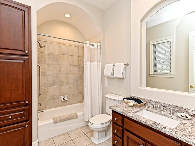 8212 Barton Club Dr Unit 9-10, Austin, TX 78735 - full bathroom featuring vanity, shower / tub combo, and tile patterned floors