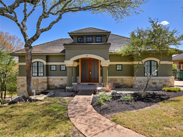 8212 Barton Club Dr Unit 9-10, Austin, TX 78735 - mediterranean / spanish home with stone siding, stucco siding, and a front yard