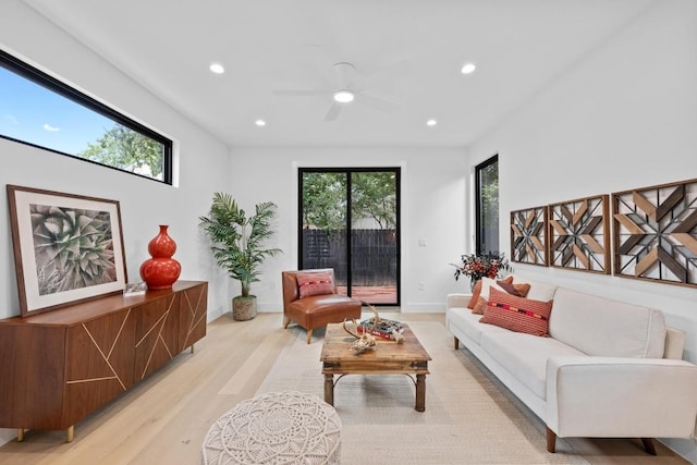 4428 Jinx Ave Unit 2, Austin, TX 78745 - living area with light wood-style floors, recessed lighting, and ceiling fan