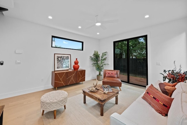 4428 Jinx Ave Unit 2, Austin, TX 78745 - living room featuring light wood-style flooring, a ceiling fan, and recessed lighting