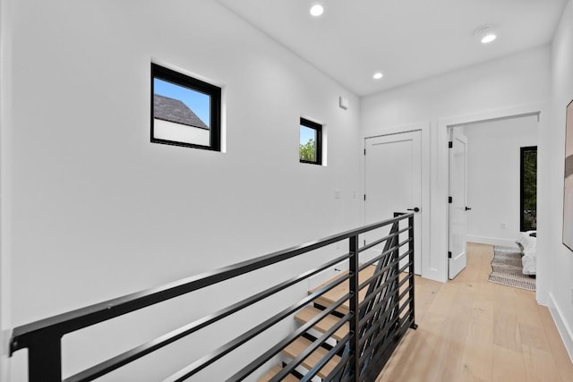 4428 Jinx Ave Unit 2, Austin, TX 78745 - hallway with an upstairs landing, recessed lighting, and light wood-style flooring