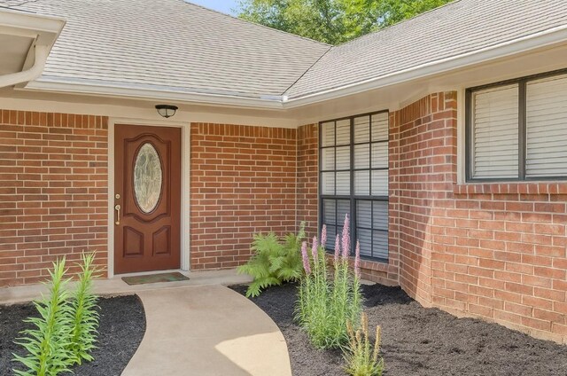 10007 Brantley Bnd, Austin, TX 78748 - view of exterior entry featuring brick siding and roof with shingles
