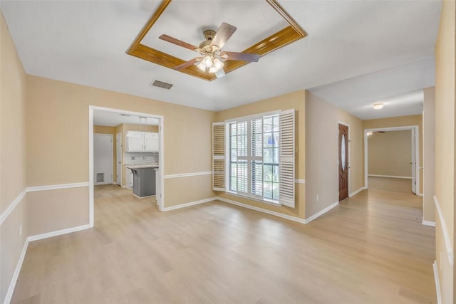 10007 Brantley Bnd, Austin, TX 78748 - unfurnished living room with light wood-style floors and ceiling fan