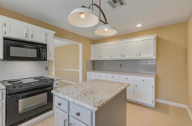 10007 Brantley Bnd, Austin, TX 78748 - kitchen with black appliances, tasteful backsplash, white cabinets, and recessed lighting