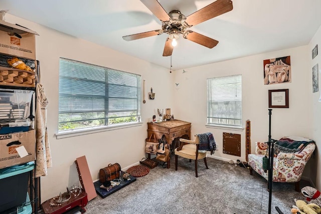 3309 Whitepine Dr, Austin, TX 78757 - carpeted home office with a ceiling fan and baseboards