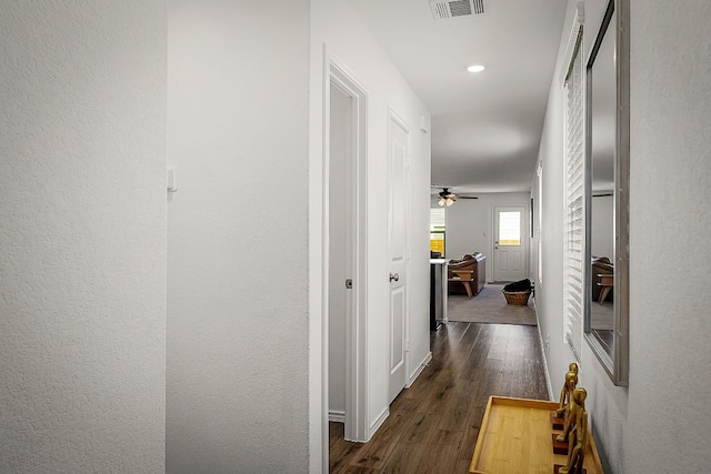175 Amber Gln, Maxwell, TX 78656 - hall with dark wood-style floors and recessed lighting