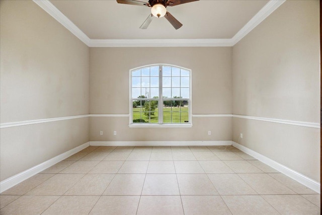 144 Escondido Dr, Del Valle, TX 78617 - empty room featuring ceiling fan, ornamental molding, and light tile patterned floors