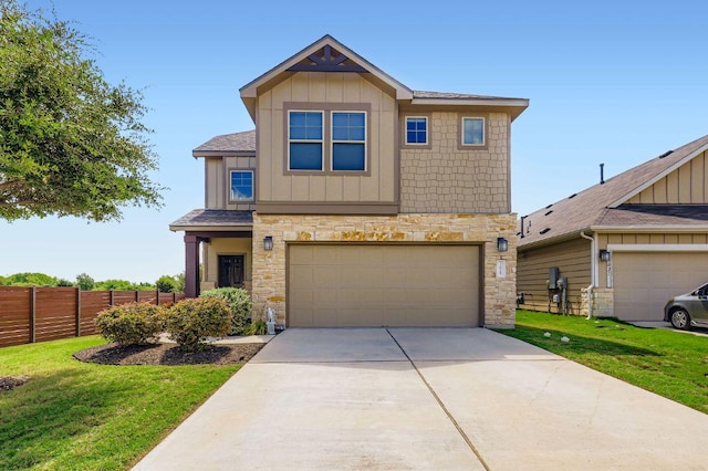 3025 Lions Tail St, Austin, TX 78728 - craftsman inspired home with stone siding, board and batten siding, concrete driveway, and an attached garage