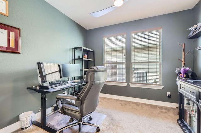 3025 Lions Tail St, Austin, TX 78728 - carpeted home office with baseboards and a ceiling fan