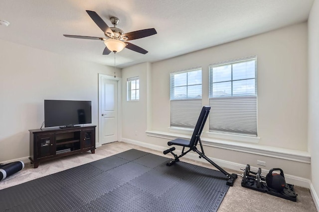 3025 Lions Tail St, Austin, TX 78728 - workout area featuring ceiling fan and light carpet