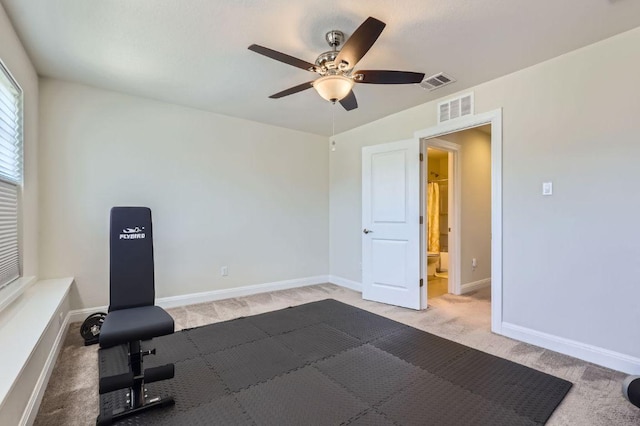 3025 Lions Tail St, Austin, TX 78728 - workout area with light carpet and a ceiling fan