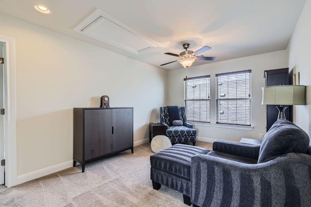 3025 Lions Tail St, Austin, TX 78728 - living area with attic access, ceiling fan, light colored carpet, and recessed lighting