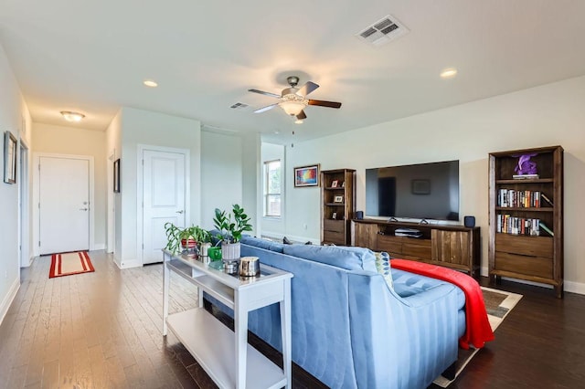 3025 Lions Tail St, Austin, TX 78728 - living room featuring ceiling fan, hardwood / wood-style floors, and recessed lighting