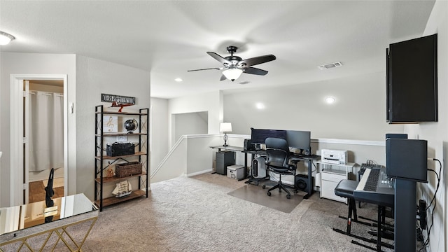 201 Garcitas Creek Ln, Hutto, TX 78634 - office area featuring ceiling fan and carpet