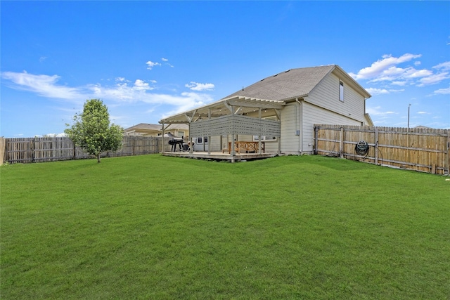201 Garcitas Creek Ln, Hutto, TX 78634 - fenced backyard with a wooden deck and a pergola