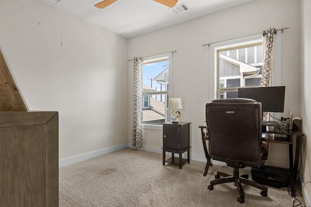 720 Pedernales St Unit B, Austin, TX 78702 - office area featuring a ceiling fan, carpet floors, and attic access
