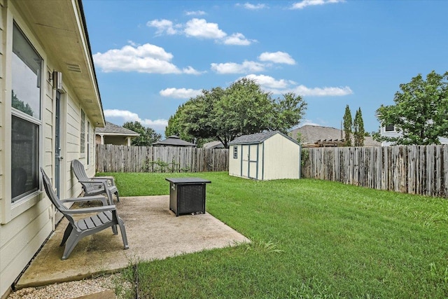 215 Peaceful Haven Way, Hutto, TX 78634 - fenced backyard featuring a patio and a storage shed