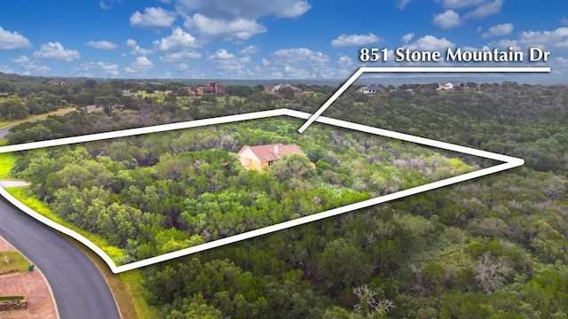 851 Stone Mountain Dr, Marble Falls, TX 78654 - aerial overview of property's location featuring property parcel outlined