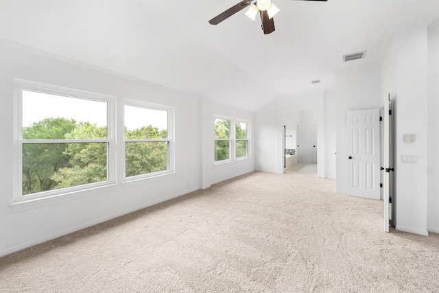 10504 Grand Oak Cir, Austin, TX 78750 - spare room with light carpet, ceiling fan, and vaulted ceiling