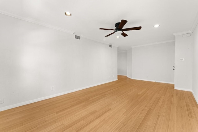 900 S Lamar Blvd Unit 304, Austin, TX 78704 - unfurnished room featuring ceiling fan, ornamental molding, recessed lighting, and light wood-style flooring