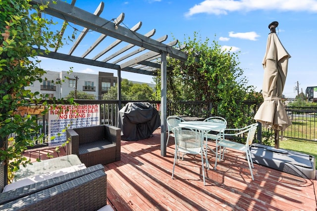 900 S Lamar Blvd Unit 304, Austin, TX 78704 - wooden terrace featuring a pergola, a grill, and outdoor dining area