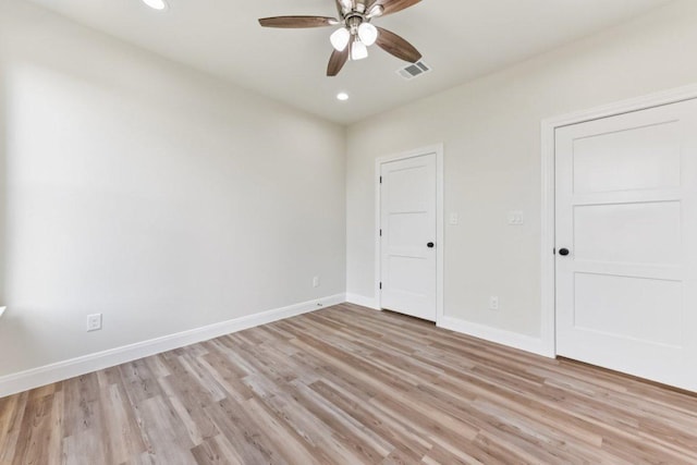 130 Mokalau Dr, Bastrop, TX 78602 - unfurnished bedroom featuring light wood-type flooring, recessed lighting, and ceiling fan