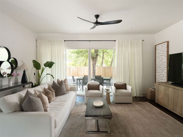5408 Prock Ln Unit A, Austin, TX 78721 - living area featuring ceiling fan and wood finished floors