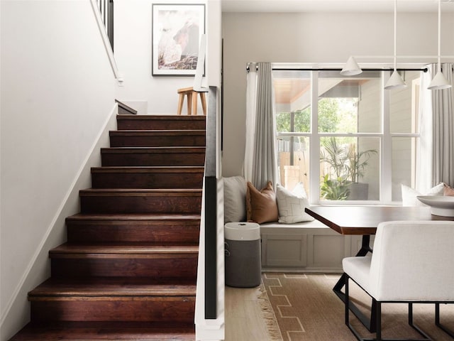 5408 Prock Ln Unit A, Austin, TX 78721 - stairway featuring wood finished floors