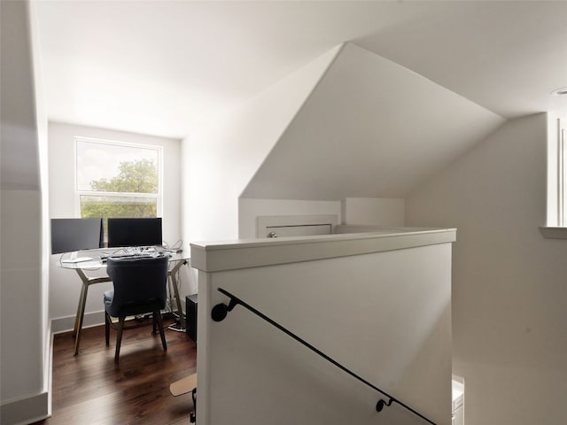 5408 Prock Ln Unit A, Austin, TX 78721 - office with vaulted ceiling and dark wood-style flooring