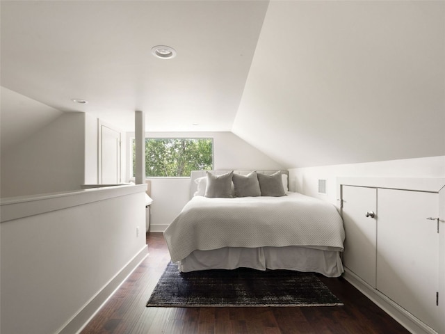 5408 Prock Ln Unit A, Austin, TX 78721 - bedroom with vaulted ceiling, dark wood-style floors, and recessed lighting