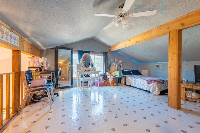 2700 County Road 224, Florence, TX 76527 - bedroom featuring lofted ceiling, a textured ceiling, and ceiling fan