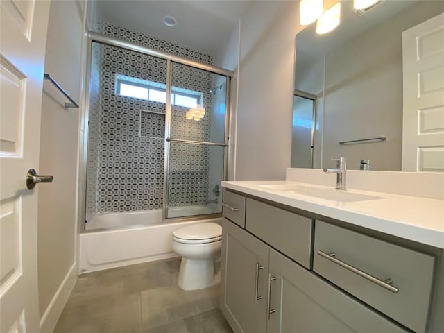 6920 Bethune Ave, Austin, TX 78752 - bathroom with vanity, enclosed tub / shower combo, and tile patterned flooring