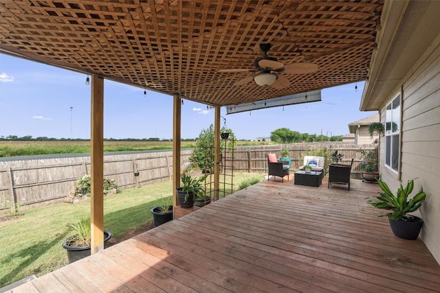 233 Voss, Kyle, TX 78640 - deck featuring ceiling fan, a fenced backyard, and outdoor lounge area