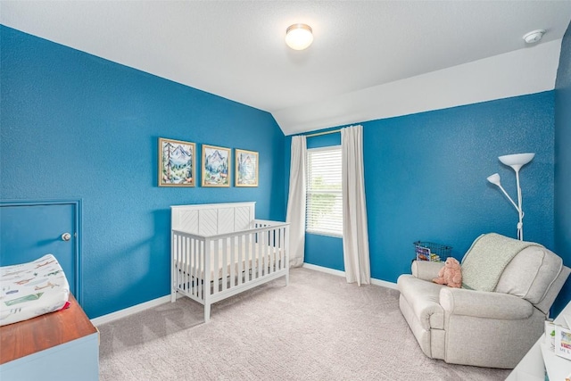 2049 Cartway Ct, Leander, TX 78641 - carpeted bedroom with lofted ceiling and a nursery area