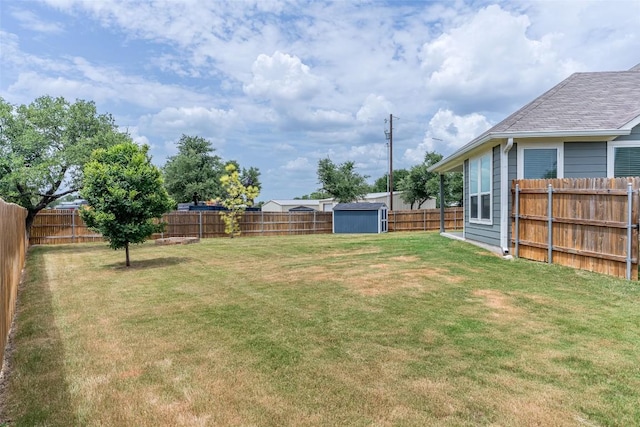 2049 Cartway Ct, Leander, TX 78641 - fenced backyard featuring a storage unit
