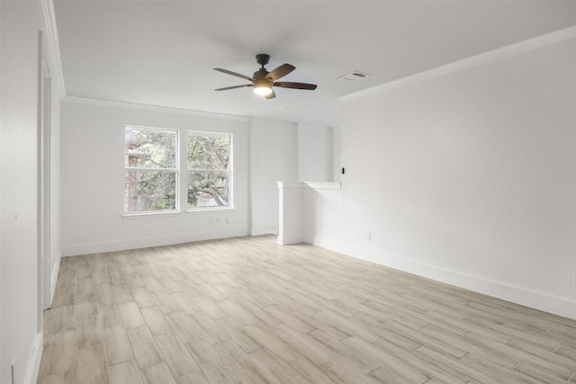 8104 Broken Branch Dr, Round Rock, TX 78681 - spare room with crown molding, light wood-style flooring, and ceiling fan