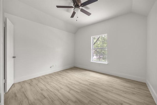 8104 Broken Branch Dr, Round Rock, TX 78681 - empty room with lofted ceiling, light wood-style flooring, and ceiling fan