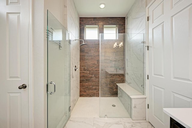 600 E Baylee Love Ln, Austin, TX 78717 - full bathroom with a shower stall, vanity, and marble finish floors