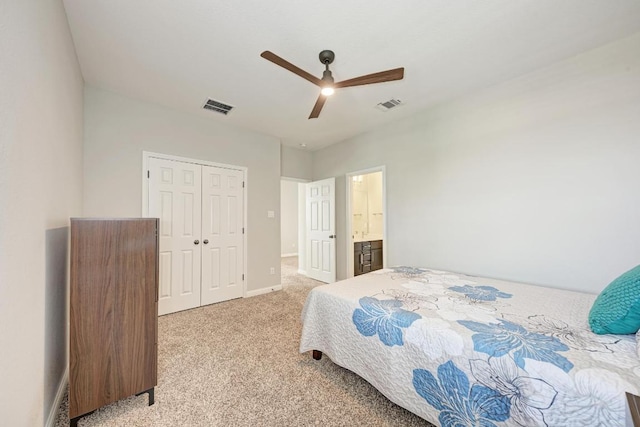 600 E Baylee Love Ln, Austin, TX 78717 - bedroom featuring light colored carpet, a closet, and a ceiling fan