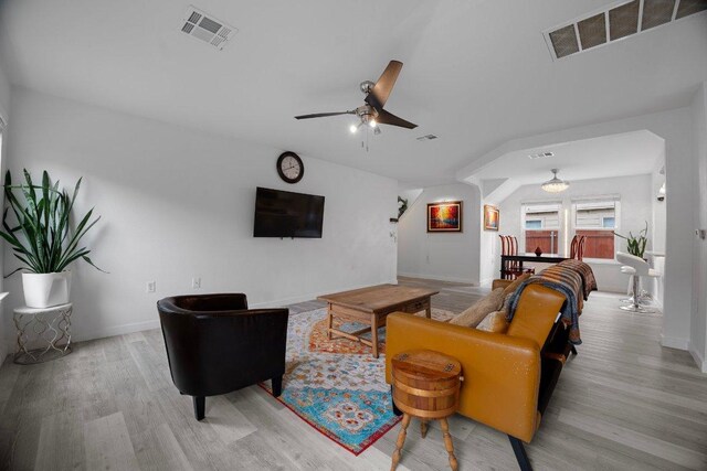 7625 Cayenne Ln, Austin, TX 78741 - living area featuring a ceiling fan and wood finished floors