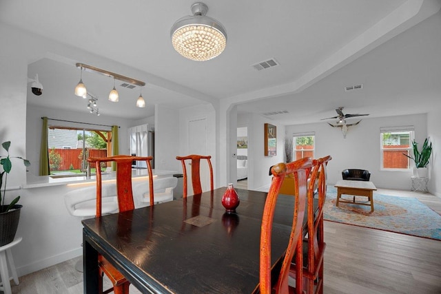 7625 Cayenne Ln, Austin, TX 78741 - dining area with light wood-type flooring, healthy amount of natural light, and a chandelier