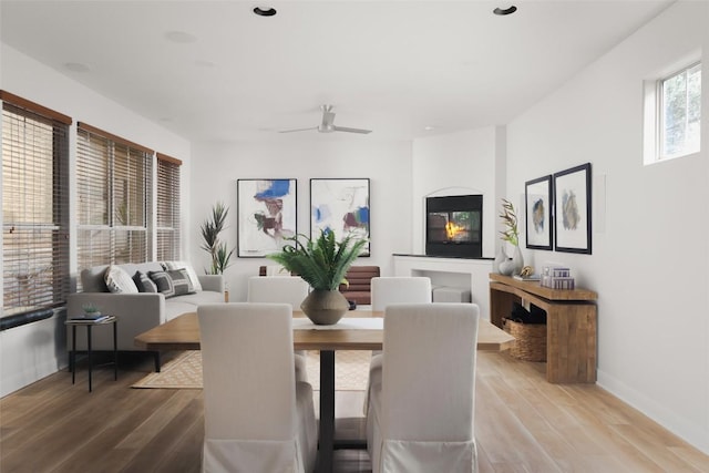 3406 Menchaca Rd Unit 14, Austin, TX 78704 - dining space featuring light wood-style floors, a ceiling fan, and recessed lighting