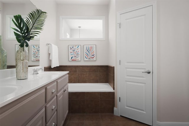 3406 Menchaca Rd Unit 14, Austin, TX 78704 - bathroom with a garden tub, double vanity, and tile patterned floors