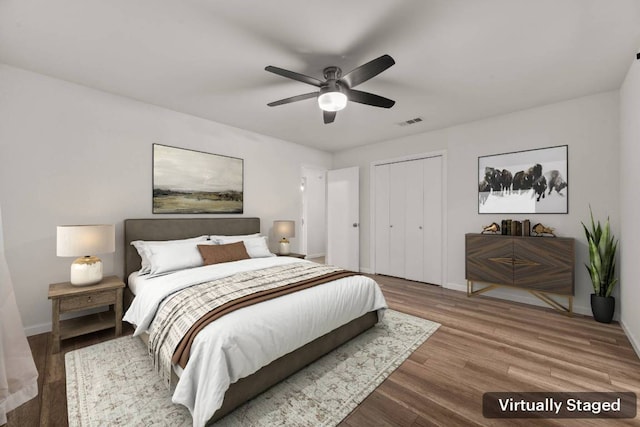 7604 Beinville Cv, Austin, TX 78749 - bedroom featuring a closet, wood finished floors, and ceiling fan